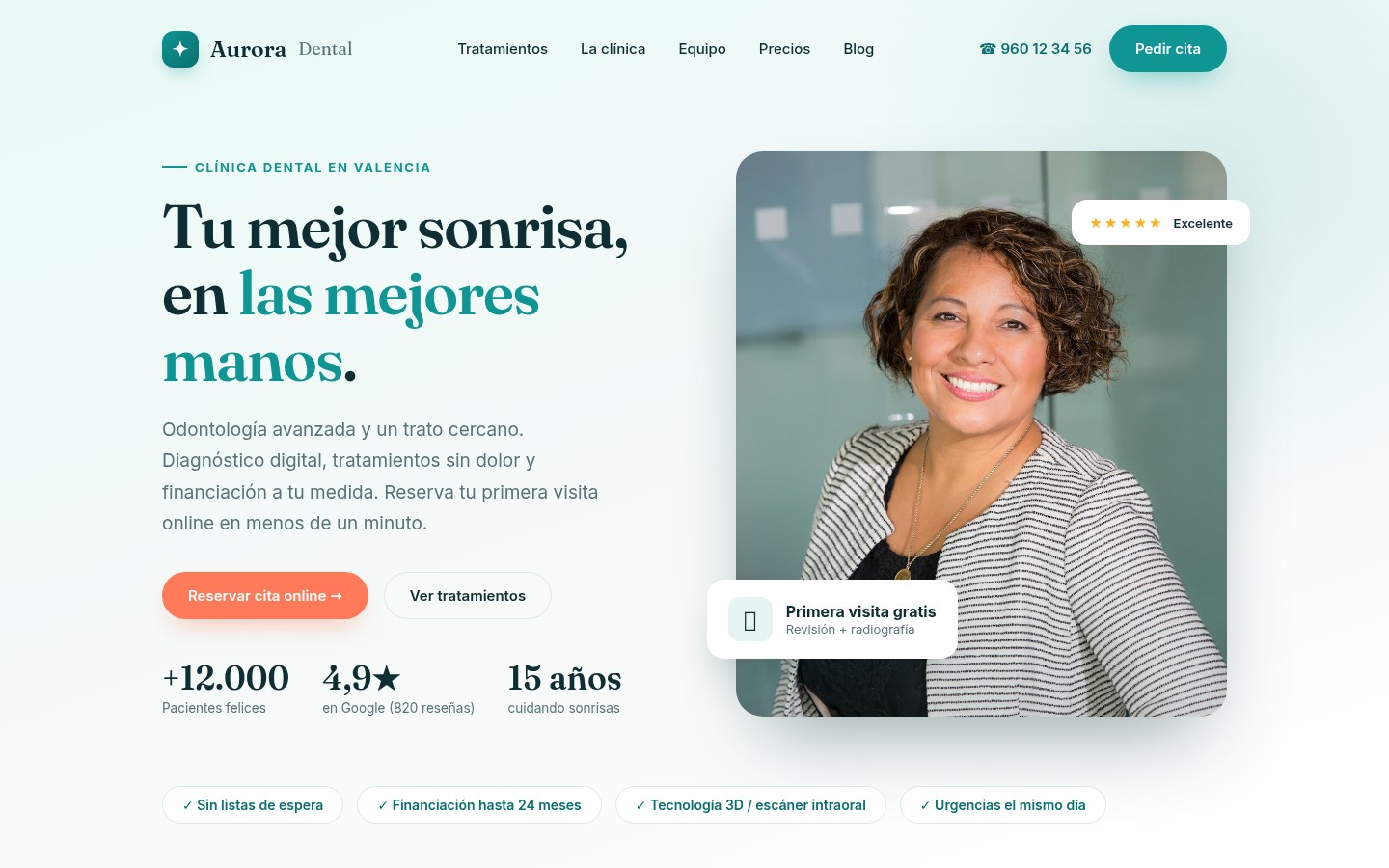 Vista general de la web de Clínica Dental Aurora con reserva de cita online