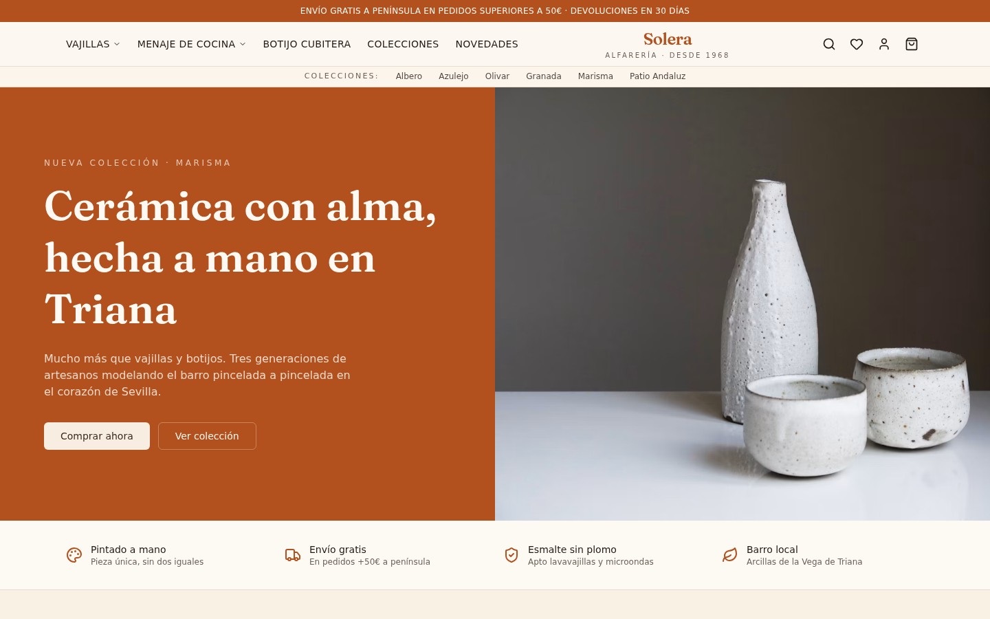 Vista general de la tienda online de Alfarería Solera