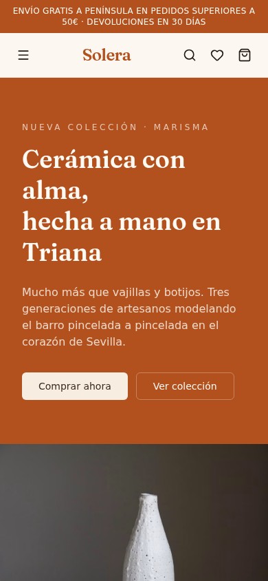 Versión móvil de la tienda de Solera con la colección Marisma