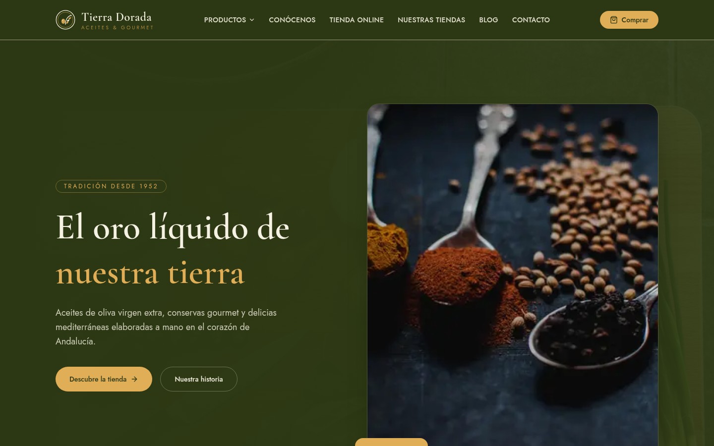 Vista general de la tienda online de Tierra Dorada